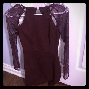 A maroon formal dress.
